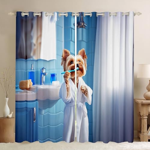 Cute Dog Blackout Vorhänge, Tier Bademantel Zahnbürste Fenster Vorhänge, Cartoon Dramatic Fantasy Kinderzimmer Spielzimmer Dekor, Blau Weiß 2 Panels, XL Größe Cute Dog Blackout Vorhänge, Tier Bademantel Zahnbürste Fenster Vorhänge, Cartoon Dramatic Fantasy Kinderzimmer Spielzimmer Dekor, Blau Weiß 2 Panels, XL Größe von Manfei