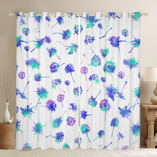 Dandelion Fenstervorhänge,Rustikale Bauernhaus Pflanze Botanische Jungen Mädchen Zimmer Dekor,Natur Floral Retro Blackout Vorhänge,Weiß Blau 2 Panels,XL Größe von Manfei