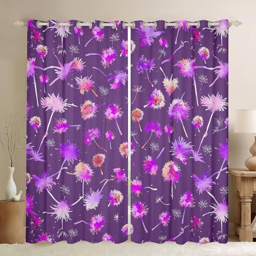 Dandelion Kids Fenstervorhänge,Blumen botanische Pflanze natürliche Fenstervorhänge,Rustikale Bauernhaus Jungen Mädchen Zimmer Dekor,Lila 2 Panels,M Größe von Manfei