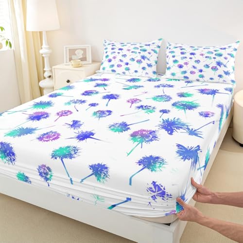 Dandelion Kids M Größe Einbaublech, Rustikale Bauernhaus Pflanze Botanische Bettwäsche, Natur Floral Retro Zimmer Dekor, Weiß Blaue Bettwäsche Set, 1 Kissenbezüge (Keine Wohnung) von Manfei