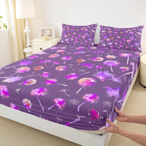 Dandelion Kids S Größe Einbaublatt, Blumen Botanische Pflanze Natürliche Bettwäsche, Rustikale Bauernhaus Zimmer Dekor, Lila Bettwäsche Set, 1 Kissenbezug (Keine Wohnung) von Manfei