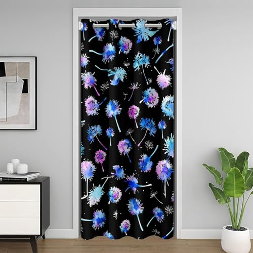 Dandelion Kinder Tür Vorhang,Floral Blatt Pflanze botanische Blackout Vorhang,Natur rustikales Bauernhaus Schlafzimmer Tür Wohnzimmer Dekor,Schwarz Blaue Privatsphäre 1 Panel,42 "W X 80" L von Manfei