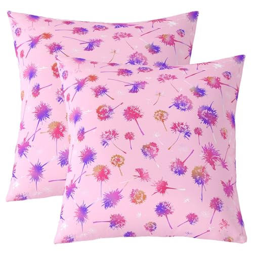Dandelion Kinder werfen Kissen Abdeckung, Blatt Floral Botanische Natur Doppelseiten Kissenhülle, Rustikale Bauernhaus Landhaus Dekor, Rosa Bett Couch, 2 Packung 16 "x16 von Manfei