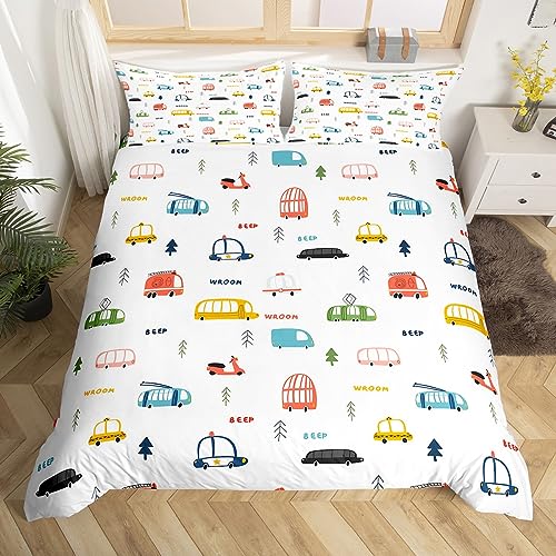 Feuerwehrwagen Bettbezug Set L Größe Cartoon Polizei Auto Tröster Abdeckung Baufahrzeuge Bettwäsche Set Ausrüstung LKW Quilt Cover Weiße Kinder Jungen Mädchen Teens Zimmer Dekor,2 Kissenbezug von Manfei