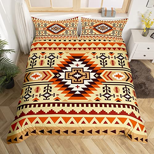 Geometrische Azteken Druck Kinder Bettbezug Set M Größe,abstraktes Muster mexikanischen Stil Bettwäsche,Jungen Erwachsene,Boho Tribal ethnische Tröster Abdeckung,Brown Retro Quilt Cover,1 Kissenbezug von Manfei