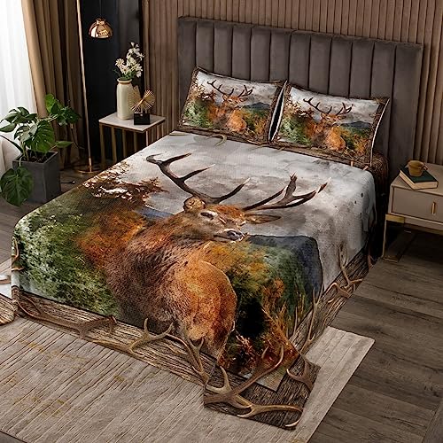 Hirsch Tagesdecke M Größe Jagd Geweih Tiere Bettwäsche Set Kinder Mädchen Jungen Erwachsenenzimmer Dekor Natur Dschungel Berg Landschaft Tröster Set Rustikales Bauernhaus Brown Quilt Set von Manfei