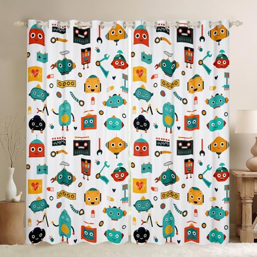 Junge Roboter Fenster Vorhang,Cartoon Roboter Fenster Behandlung Vorhang,Teens Frau Bunte futuristische Maschine Vorhänge Moderne Mode Raum Dekor Top 2 Panels,XL Größe von Manfei