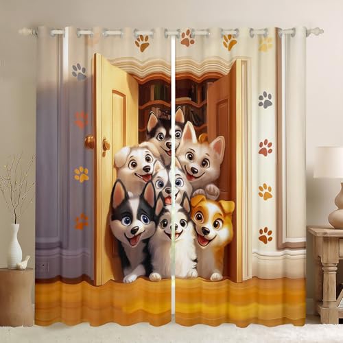 Kawaii Hund Blackout Vorhänge,Cartoon Welpen Tier Haustier Jungen Mädchen Zimmer Dekor,Hund Liebhaber Klaue Pfote Fantasy Fenster Vorhänge,Gelb Beige 2 Panels, S Größe Kawaii Hund Blackout Vorhänge,Cartoon Welpen Tier Haustier Jungen Mädchen Zimmer Dekor,Hund Liebhaber Klaue Pfote Fantasy Fenster Vorhänge,Gelb Beige 2 Panels, S Größe von Manfei