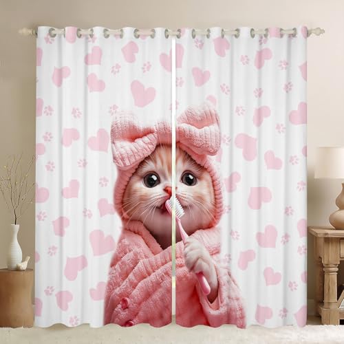 Kawaii Katze Blackout Vorhänge,Cartoon Tier Zahnbürste Fenster Vorhänge,Herz Katze Pfote magische Kinderzimmer Schlafzimmer Spielzimmer Dekor,Pink & Weiß 2 Panels, XL Größe Kawaii Katze Blackout Vorhänge,Cartoon Tier Zahnbürste Fenster Vorhänge,Herz Katze Pfote magische Kinderzimmer Schlafzimmer Spielzimmer Dekor,Pink & Weiß 2 Panels, XL Größe von Manfei