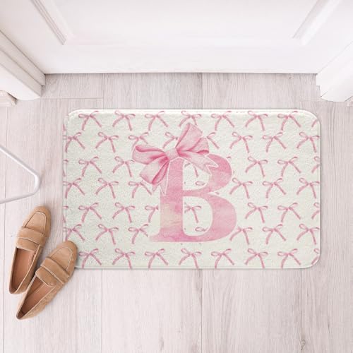Kinder-Badematten mit Cartoon-Schleife, rosa Fliege, Buchstabe B, Knoten, Prinzessinnen-Matten, Teppiche für Mädchen und Frauen, Aquarell-Schleife, Patchwork-Badteppiche, rosa weiße Badteppiche von Manfei