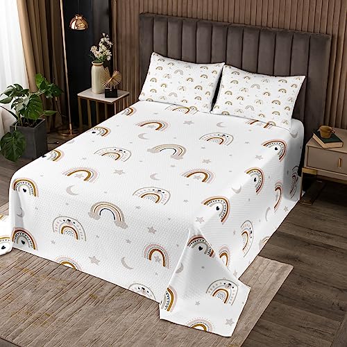 Kinder Cartoon Regenbogen Tagesdecke S Größe Kind Nette Bär Bettwäsche Set Mädchen Jungen Frauen Zimmer Dekor Mond Sternenhimmel Tröster Set Hellviolett Weiß Weiche Coverlet Quilt,1 Kissenbezug von Manfei