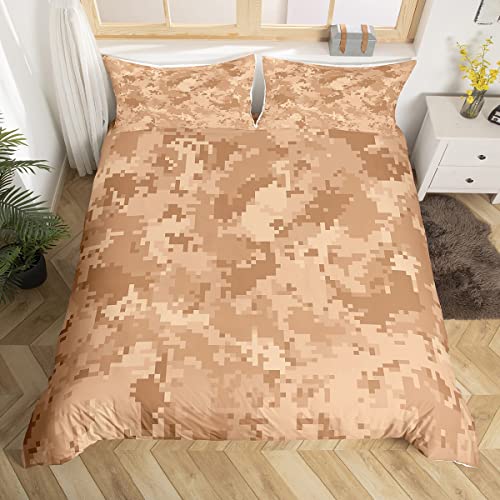 Kinder Jungen Camo Bettbezug Set S Größe Abstrakt Grau Braun Armee Camo Bettwäsche Set Outdoor Wüste Sport Art Camouflage Tröster Abdeckung Teens Männer Mode Quilt Cover,1 Kissenbezug von Manfei