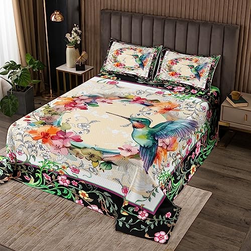 Kolibri Blumen Frau Tagesdecke Set M Größe,Aquarell Floral Blätter Botanische Bettwäsche Set,Kinder Mädchen Teens Erwachsenenzimmer Dekor,Natur Tiere Tröster Set Frühling Garten Quilt Set Kolibri Blumen Frau Tagesdecke Set M Größe,Aquarell Floral Blätter Botanische Bettwäsche Set,Kinder Mädchen Teens Erwachsenenzimmer Dekor,Natur Tiere Tröster Set Frühling Garten Quilt Set von Manfei