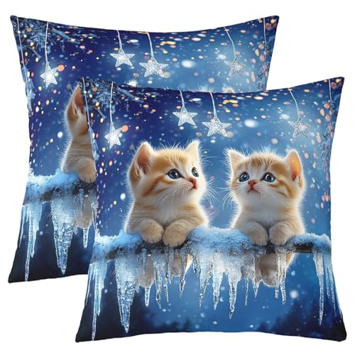 Lovely Cat Kids werfen Kissen Abdeckung, Tier niedlich Haustier Katze Liebhaber Doppelseiten Kissenhülle, Stern Licht Schnee Nacht Heimdekor,Bett Couch Sofa Kissen Abdeckung, 2 Packung 55x55 cm Lovely Cat Kids werfen Kissen Abdeckung, Tier niedlich Haustier Katze Liebhaber Doppelseiten Kissenhülle, Stern Licht Schnee Nacht Heimdekor,Bett Couch Sofa Kissen Abdeckung, 2 Packung 55x55 cm von Manfei