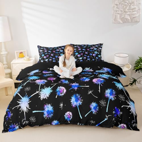 Mädchen Bettwäsche Set S Größe, Blumenblatt Pflanze botanische Bettdecke Set, Natur rustikale Bauernhaus Quilt Abdeckung (kein Decker), schwarzes blaues Zimmer Dekor, 1 Kissenbezug von Manfei