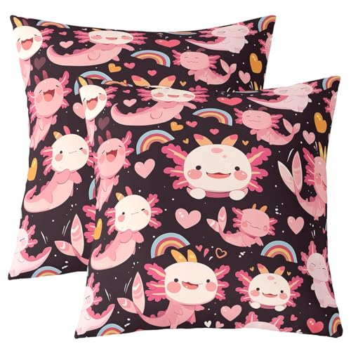 Manfei Axolotl Kinder werfen Kissenbezug, Cartoon Tier Regenbogen Herz Doppelseiten Kissenbezug, Kawaii Mode Trendy Home Decor, schwarz rosa Bett Couch Sofa Kissenbezug, 2 Packung 60x60 cm Manfei Axolotl Kinder werfen Kissenbezug, Cartoon Tier Regenbogen Herz Doppelseiten Kissenbezug, Kawaii Mode Trendy Home Decor, schwarz rosa Bett Couch Sofa Kissenbezug, 2 Packung 60x60 cm von Manfei