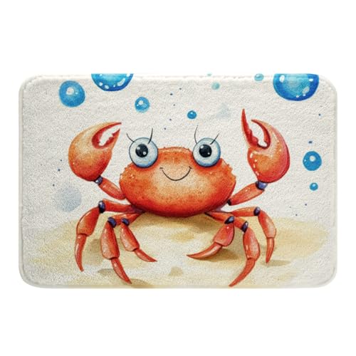 Manfei Badematten mit niedlichem Krabbenmotiv, Meerestiermotiv, Badezimmerteppich, Cartoon-Ozeanleben, Kinderzimmerdekoration, rutschfest, saugfähig, Plüsch-Bodenmatten, 40,6 x 61 cm (B x L) von Manfei