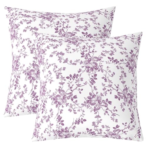 Manfei Blumen Blätter Kinder werfen Kissen Abdeckung, Boho Blatt Blumen natürliche Doppelseiten Kissenhülle, Pflanze Botanische Landhaus Dekor, lila weißes Bett Couch, 2 Packung 24 "x24 von Manfei