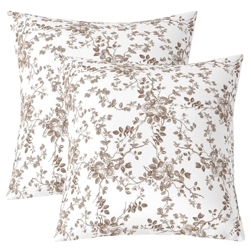 Manfei Boho Blumen Blätter Kinder werfen, natürliche Blumenblatt botanische doppelte Seiten Kissenhülle, rustikale Pflanze Bauernhaus Heimdekor, braune weiße Bettcouch Couch, 2 Packung 16 "x16 von Manfei