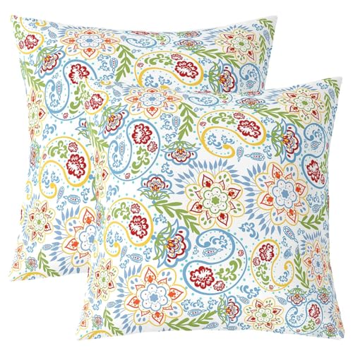 Manfei Boho Blumen Kinder werfen Kissen Abdeckung, Paisley Blumen Blatt Barock Doppelseiten Kissenhülle, Blätter botanische rustikale Heimdekor, Bunte Bett Couch, 2 Packung 20 "x20 von Manfei