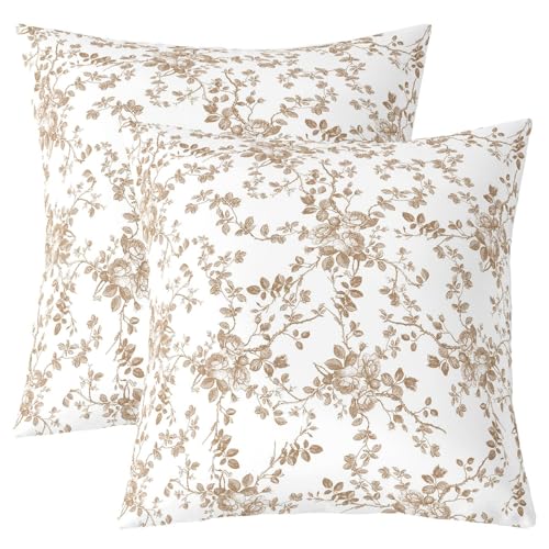 Manfei Cartoon Blatt Kinder werfen Kissen Abdeckung, Blumen Blätter Botanische Doppelseiten Kissenhülle, Natur Pflanze Rustikale Bauernhaus Heimdekor, Braun Bett Couch, 2 Packung 24 "x24 von Manfei