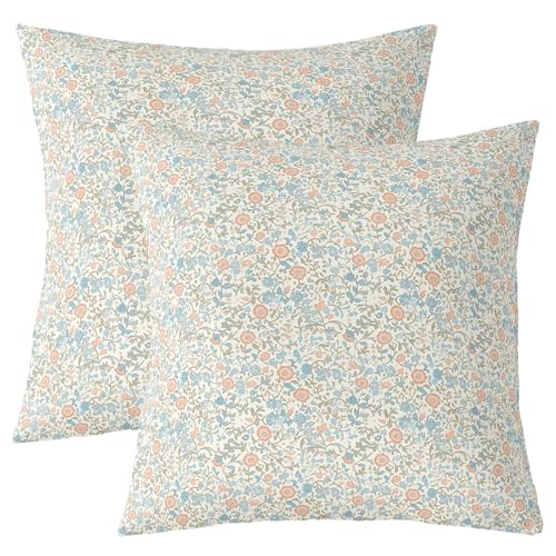 Manfei Cartoon Blumen Kinder werfen Kissen Abdeckung, Blätter Blätter Pflanze botanische Doppelseiten Kissenhülle, Floral Boho Vintage Home Decor, rosa Blaue Bett Couch, 2 Packung 18 "x18 von Manfei