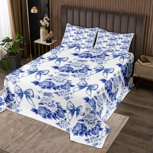 Manfei Cartoon Bowknot Kids Bettdecke S Größe, Blumen Blätter Botanische Land Coverlet Set,Zimmer Dekor, Krawatte Coquette Quilted Coverlet, Blaue Bettwäsche Quilt, 1 Kissenbezug Manfei Cartoon Bowknot Kids Bettdecke S Größe, Blumen Blätter Botanische Land Coverlet Set,Zimmer Dekor, Krawatte Coquette Quilted Coverlet, Blaue Bettwäsche Quilt, 1 Kissenbezug von Manfei
