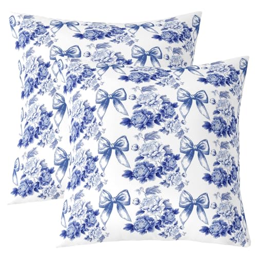 Manfei Cartoon Bowknot Kinder werfen Kissen Abdeckung, Blumen Blätter botanisches Land Doppelseiten Kissen Case, Krawatte Coquette Home Decor, Blaue Bettcouch, 2 Packung 24 "x24 Manfei Cartoon Bowknot Kinder werfen Kissen Abdeckung, Blumen Blätter botanisches Land Doppelseiten Kissen Case, Krawatte Coquette Home Decor, Blaue Bettcouch, 2 Packung 24 "x24 von Manfei