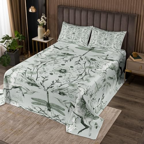 Manfei Cartoon Tier Kinder Bettdecke S Größe, Rustikale Hirsch Eule Kaninchen Pflanze Coverlet Set,Zimmer Dekor, Insekten Dragonfly Kabine Quilted Coverlet, Hellgrün Bettwäsche Quilt, 1 Kissenbezug Manfei Cartoon Tier Kinder Bettdecke S Größe, Rustikale Hirsch Eule Kaninchen Pflanze Coverlet Set,Zimmer Dekor, Insekten Dragonfly Kabine Quilted Coverlet, Hellgrün Bettwäsche Quilt, 1 Kissenbezug von Manfei