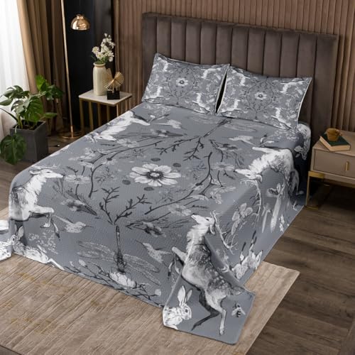 Manfei Hirsch rustikales Bauernhaus Kinder Bettdecke S Größe, Eule Kaninchen Dragonfly Insekt Coverlet Set,Zimmer Dekor, Blumen Blatt Pflanze Quilted Coverlet, graue Bettwäsche Quilt, 1 Kissenbezug Manfei Hirsch rustikales Bauernhaus Kinder Bettdecke S Größe, Eule Kaninchen Dragonfly Insekt Coverlet Set,Zimmer Dekor, Blumen Blatt Pflanze Quilted Coverlet, graue Bettwäsche Quilt, 1 Kissenbezug von Manfei