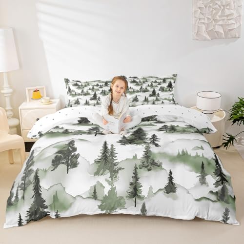 Manfei Jungle Pine Tree Kids Bettdecke Set S Größe, Berg Natur Pflanze Botanische Bettwäsche Set, Rustikale Bauernhaus Cottage Zimmer Dekor, Grüne weiße Quilt Abdeckung, 1 Kissenbezug (Keine Decke) Manfei Jungle Pine Tree Kids Bettdecke Set S Größe, Berg Natur Pflanze Botanische Bettwäsche Set, Rustikale Bauernhaus Cottage Zimmer Dekor, Grüne weiße Quilt Abdeckung, 1 Kissenbezug (Keine Decke) von Manfei