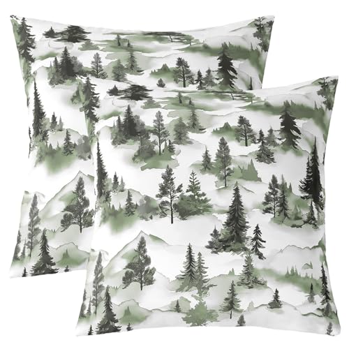 Manfei Jungle Pine Tree Kinder werfen Kissen Abdeckung, Berg Natur Pflanze Botanische Doppelseiten Kissenhülle, Grün weißes Bett Couch, 2 Packung 20 "x20 von Manfei