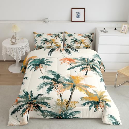 Manfei Kokosnussbaum-Bettwäsche-Set, Hawaii, tropischer Stil, abstrakte Graffiti-Bettwäsche, Heimdekoration, Beige, Orange, Grün, Tröster, King-Size-Bett, 3-teilig, gestepptes Bettwäsche-Set mit 2 Manfei Kokosnussbaum-Bettwäsche-Set, Hawaii, tropischer Stil, abstrakte Graffiti-Bettwäsche, Heimdekoration, Beige, Orange, Grün, Tröster, King-Size-Bett, 3-teilig, gestepptes Bettwäsche-Set mit 2 von Manfei