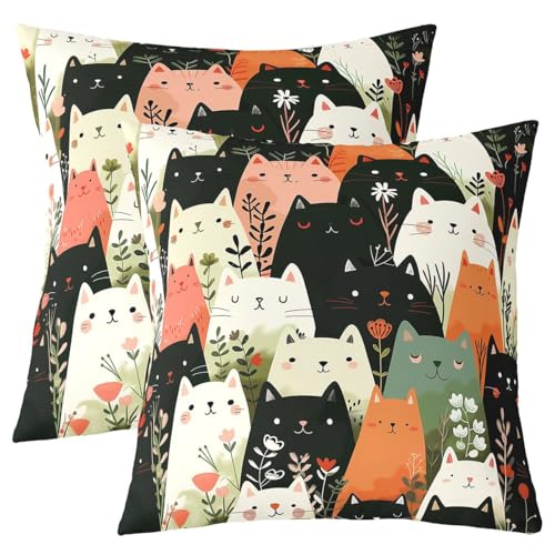 Manfei Lovely Cat Kids werfen Kissenbezug, Blume Cartoon Tier Pflanze Doppelseiten Kissenbezug, Floral Gradient Trendy Home Decor, schwarz weiß orange Bett Couch Sofa Kissenbezug, 2 Packung 55x55 cm Manfei Lovely Cat Kids werfen Kissenbezug, Blume Cartoon Tier Pflanze Doppelseiten Kissenbezug, Floral Gradient Trendy Home Decor, schwarz weiß orange Bett Couch Sofa Kissenbezug, 2 Packung 55x55 cm von Manfei