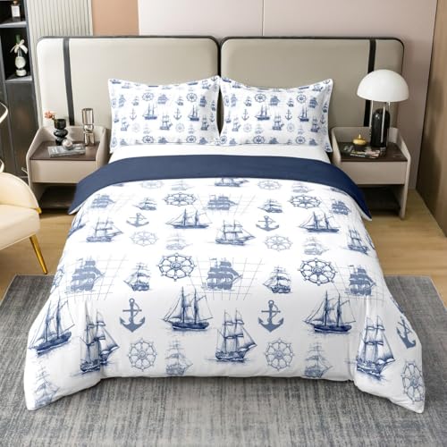 Manfei Meer nautische 100% Baumwolle l Größe,Segelboot Anker Ruder Bettwäsche Sets Kinder Ocean Adventure Decker Abdeckung Navy Blue Weiße Quilt Abdeckung,2 Kissenbezüge Manfei Meer nautische 100% Baumwolle l Größe,Segelboot Anker Ruder Bettwäsche Sets Kinder Ocean Adventure Decker Abdeckung Navy Blue Weiße Quilt Abdeckung,2 Kissenbezüge von Manfei