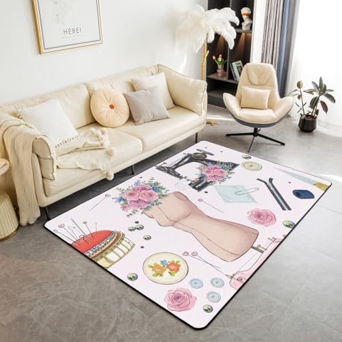 Manfei Modischer Kinder-Teppich, Nähthema, Fußmatten, Teppiche für Jungen und Mädchen, Raumdekoration, Aquarell-Stil, dekorativer Teppich für Wohnzimmer, saugfähige Teppiche, 1,5 m x 1,8 m von Manfei