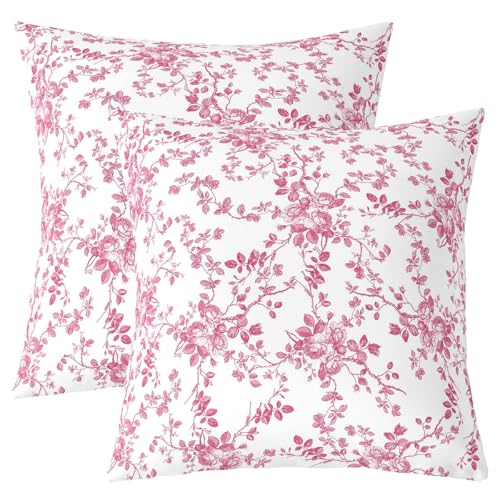 Manfei Natürliche Blätter Kinder werfen Kissen Abdeckung, Blumenblatt botanische Pflanze Doppelseiten Kissenhülle, Boho rustikale Bauernhaus Heimdekor, Rose rosa Bett Couch, 2 Packung 18 "x18 von Manfei