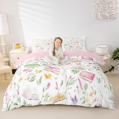 Manfei Nette Blumen Blätter Kinder Bettdecke Set L Größe, Buch Blumenblatt Botanische Bettwäsche Set, Rustikale Pflanze Natur Raumdekoration, Grüne rosa Quilt Abdeckung, 2 Kissenbezüge (kein Deck) Manfei Nette Blumen Blätter Kinder Bettdecke Set L Größe, Buch Blumenblatt Botanische Bettwäsche Set, Rustikale Pflanze Natur Raumdekoration, Grüne rosa Quilt Abdeckung, 2 Kissenbezüge (kein Deck) von Manfei