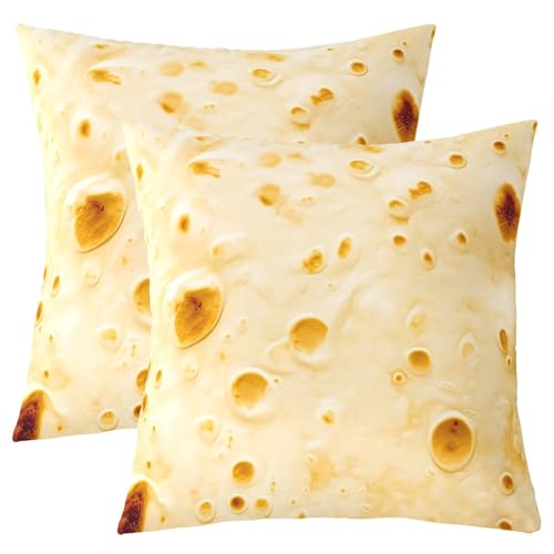 Manfei Pfannkuchen Kinder werfen Kissenbezug, Getreide gesunde leckere Nahrung Doppelseiten Kissenbezug, Lustige Mode einfache Heimdekor, Gelbe Bettcouch Sofa Kissenbezug, 2 Packung 50x50 cm von Manfei