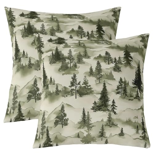 Manfei Pinienbäume rustikale Kinder werfen Kissen Abdeckung, natürliche Berg Bauernhaus Kabine doppelte Seiten Kissenhülle,Camo grüne Bett Couch, 2 Packung 20 "x20 von Manfei