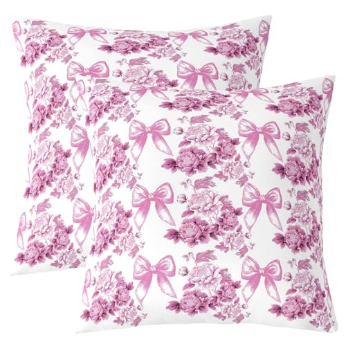 Manfei Prinzessin Bowknot Kinder werfen, Blumenblatt Natur botanische Doppelseiten Kissenhülle, Krawatte Cartoon romantische Heimdekor, rosa weiße Bettcouch Sofakissen Abdeckung, 2 Packung 22 "x22 von Manfei