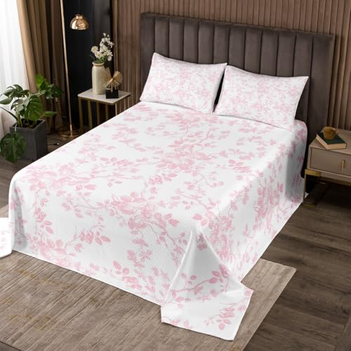 Manfei Rosa Blatt Kinder Bettdecke S Größe, Blätter botanische Pflanze natürliche Coverlet Set,Zimmer Dekor, rustikales Bauernhaus Boho Quilted Coverlet, weiße Bettwäsche Quilt, 1 Kissenbezug Manfei Rosa Blatt Kinder Bettdecke S Größe, Blätter botanische Pflanze natürliche Coverlet Set,Zimmer Dekor, rustikales Bauernhaus Boho Quilted Coverlet, weiße Bettwäsche Quilt, 1 Kissenbezug von Manfei