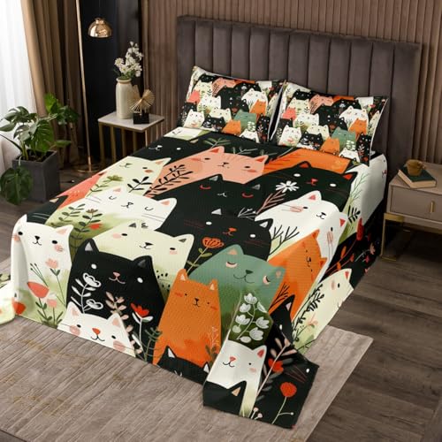 Manfei Schöne Katze Kinder Bettdecke S Größe, Blume Cartoon Tier Pflanze Coverlet Set, Zimmer Dekor, Floral Gradient Trendy Quilted Coverlet, Schwarz weiß Orange Bettwäsche Quilt, 1 Kissenbezug Manfei Schöne Katze Kinder Bettdecke S Größe, Blume Cartoon Tier Pflanze Coverlet Set, Zimmer Dekor, Floral Gradient Trendy Quilted Coverlet, Schwarz weiß Orange Bettwäsche Quilt, 1 Kissenbezug von Manfei