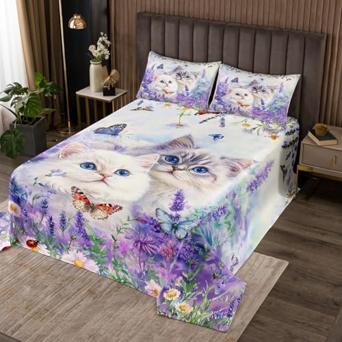 Manfei Schöne Katze Kinder Bettdecke S Größe, Schmetterling Lavendel Daisy Floral Coverlet Set,Zimmer Dekor, Blume niedliche Tier Träumig Quilted Coverlet, Lila weiße Bettwäsche Quilt, 1 Kissenbezug Manfei Schöne Katze Kinder Bettdecke S Größe, Schmetterling Lavendel Daisy Floral Coverlet Set,Zimmer Dekor, Blume niedliche Tier Träumig Quilted Coverlet, Lila weiße Bettwäsche Quilt, 1 Kissenbezug von Manfei