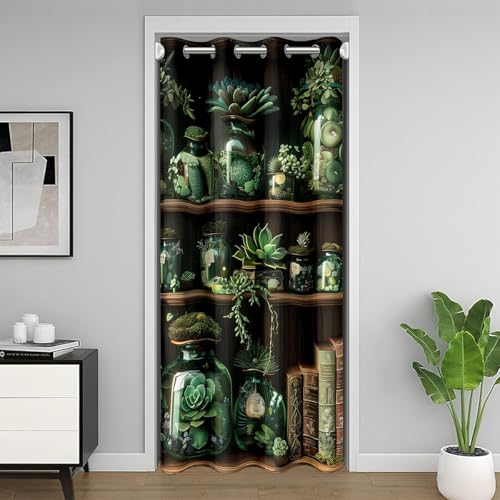 Manfei Türvorhang, botanischer Stil, Retro-Stil, Holz, für Privatsphäre, rustikale Sukkulenten, Wohnzimmer, Schlafzimmer, Dekoration, Bauernhaus-Stil, 1 Panel, Grün von Manfei
