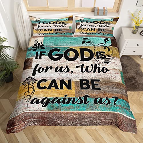 Manfei Vintage Bibel Verse Bettbezug Set S Größe,Rustikale Bauernhaus Bettwäsche Set für Kinder Teens Jungen Christian Bibel Verse Tröster Bezug Schwarz Braun Grün Quilt Cover,1 Kissenbezug von Manfei