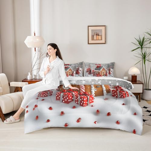 Manfei Weihnachtshaus-Bettwäsche-Set für Kinder, Doppelbettgröße, Winter-Schneeflocken-Geschenke, rustikale Bauernhaus-Schneepotten-Dekoration für Mädchen und Jungen, Weiß / Rot / Gelb (passend + Manfei Weihnachtshaus-Bettwäsche-Set für Kinder, Doppelbettgröße, Winter-Schneeflocken-Geschenke, rustikale Bauernhaus-Schneepotten-Dekoration für Mädchen und Jungen, Weiß / Rot / Gelb (passend + von Manfei