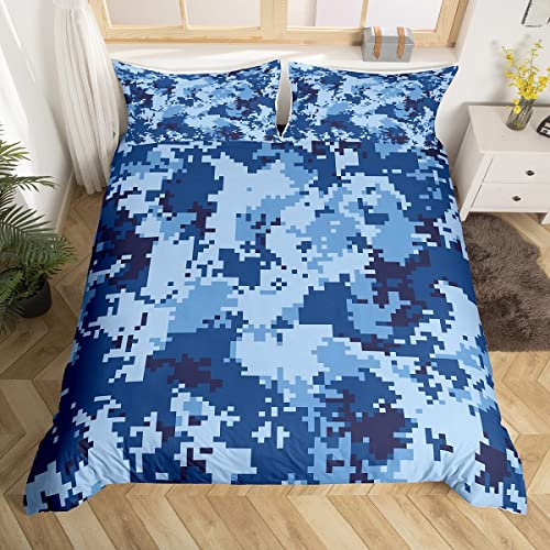 Marineblaue Camouflage Bettwäsche Set S Größe Kinder Jungen Camo Bettbezug Set Abstrakte geometrische Art Camo Tröster Abdeckung Teens Erwachsene Moderne Outdoor Quilt Cover mit 1 Kissenbezug von Manfei
