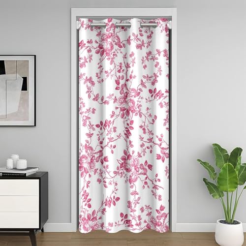 Natürliche Blätter Kinder Tür Vorhang,Blumenblatt botanische Pflanze Blackout Vorhang,Boho rustikales Bauernhaus Schlafzimmer Tür Wohnzimmer Dekor,Rose Pink Privatsphäre 1 Panel,52" W X 80" L von Manfei