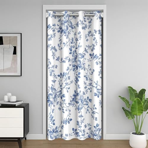 Natürliche Blumen Blätter Kinder Tür Vorhang,Blumen Blatt Botanische Pflanze Blackout Vorhang,Rustikale Bauernhaus Land Schlafzimmer Tür Wohnzimmer Dekor,Baby Blue Privatsphäre 1 Panel,42" W X 80" L von Manfei